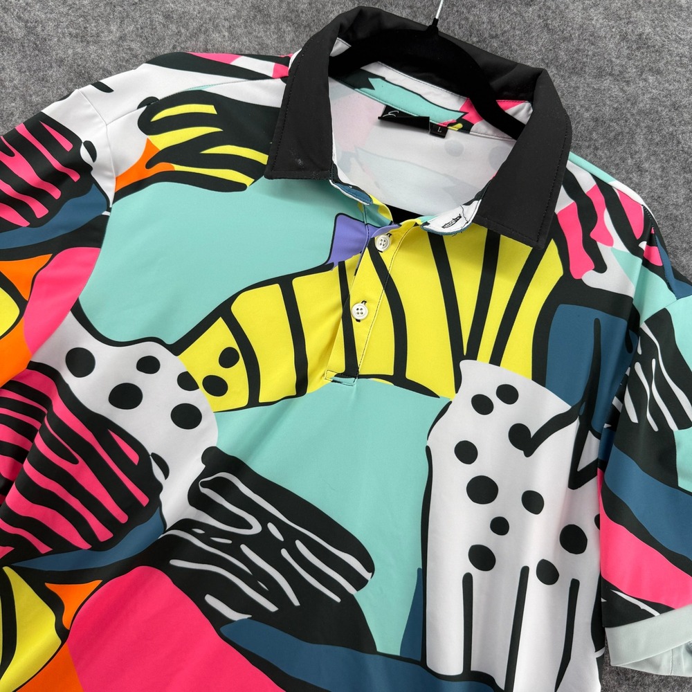 Sunday Swagger Polo Shirt Mens Large Multi Color Abstract Geometric Golf Tee